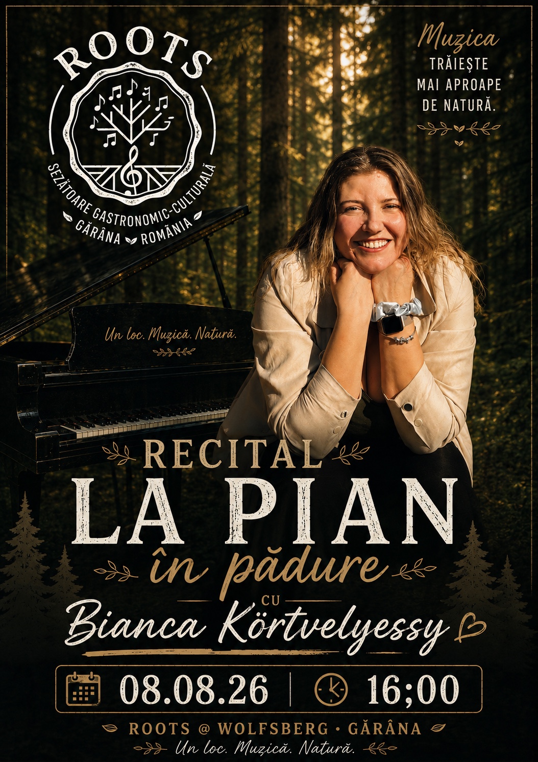 Afiș recital la pian în pădure